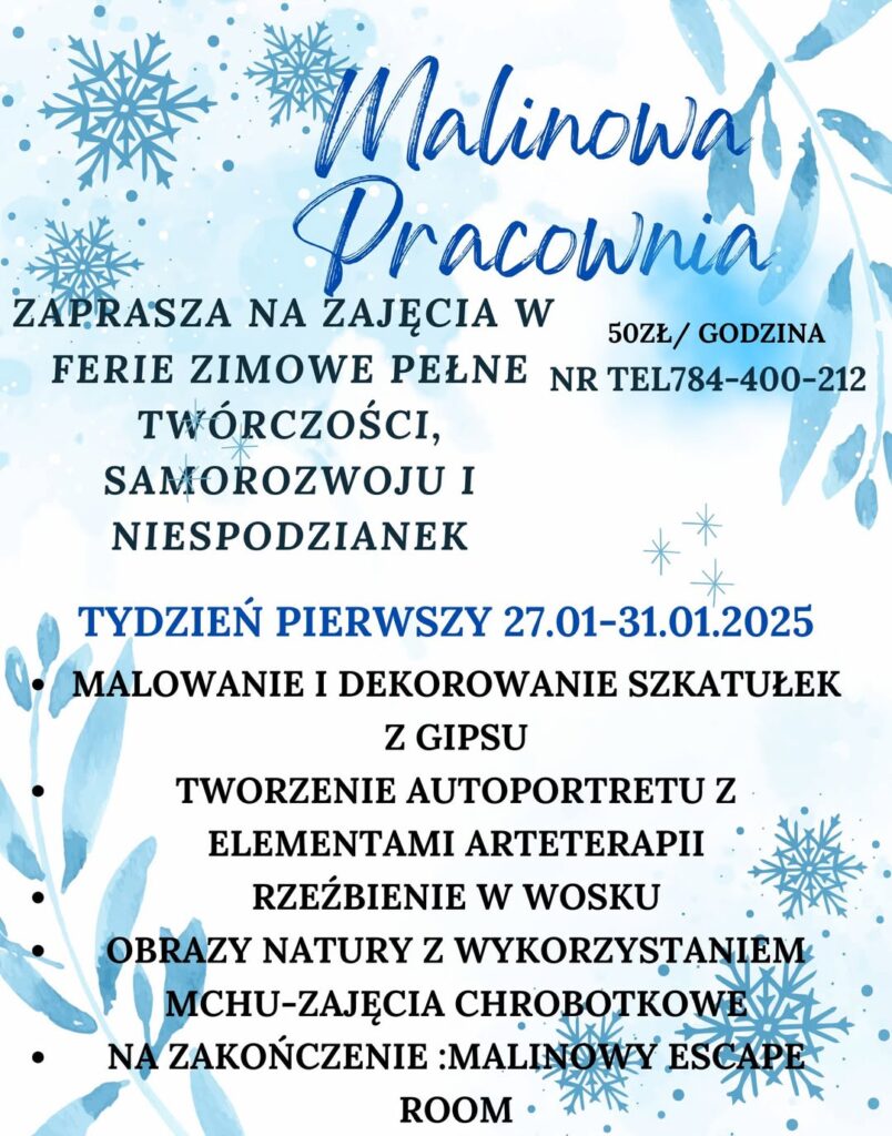 Ferie w Malinowej Pracowni – sprawdźcie, co będzie się działo i jak się zapisać na zajęcia