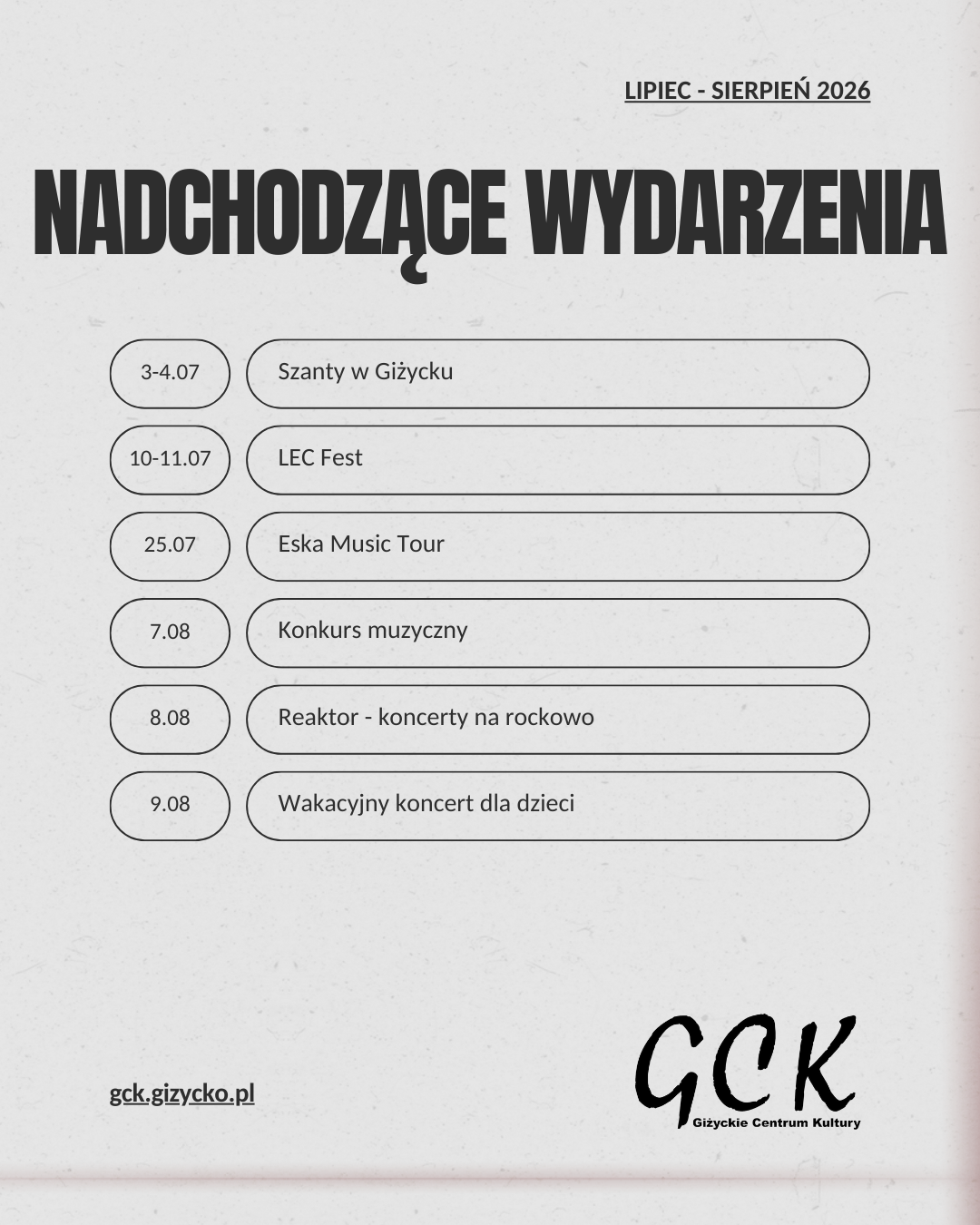 Koncerty, festiwale i teatr. Tak wygląda 2026 rok z Giżyckim Centrum Kultury