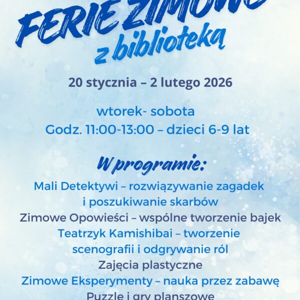 Ferie zimowe z Biblioteką – Giżycko 2026📅 31.01.2026📍 Biblioteka miejska w Giżycku