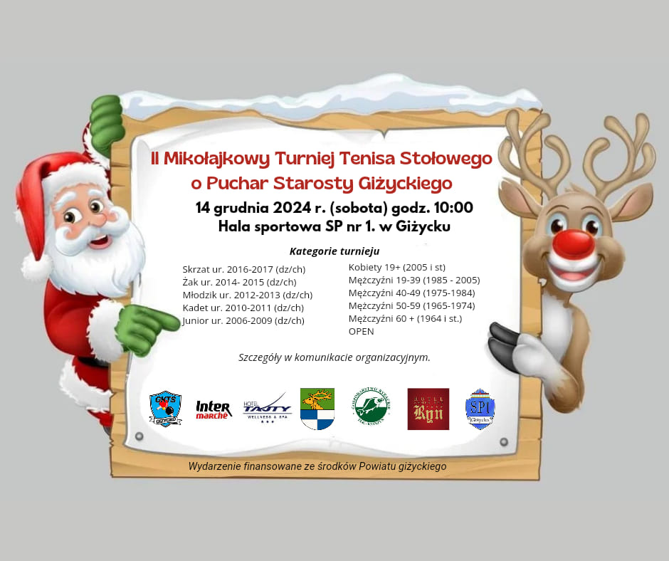 II Mikołajkowy Turniej Tenisa Stołowego o Puchar Starosty Giżyckiego, 14.12.2024, SP1