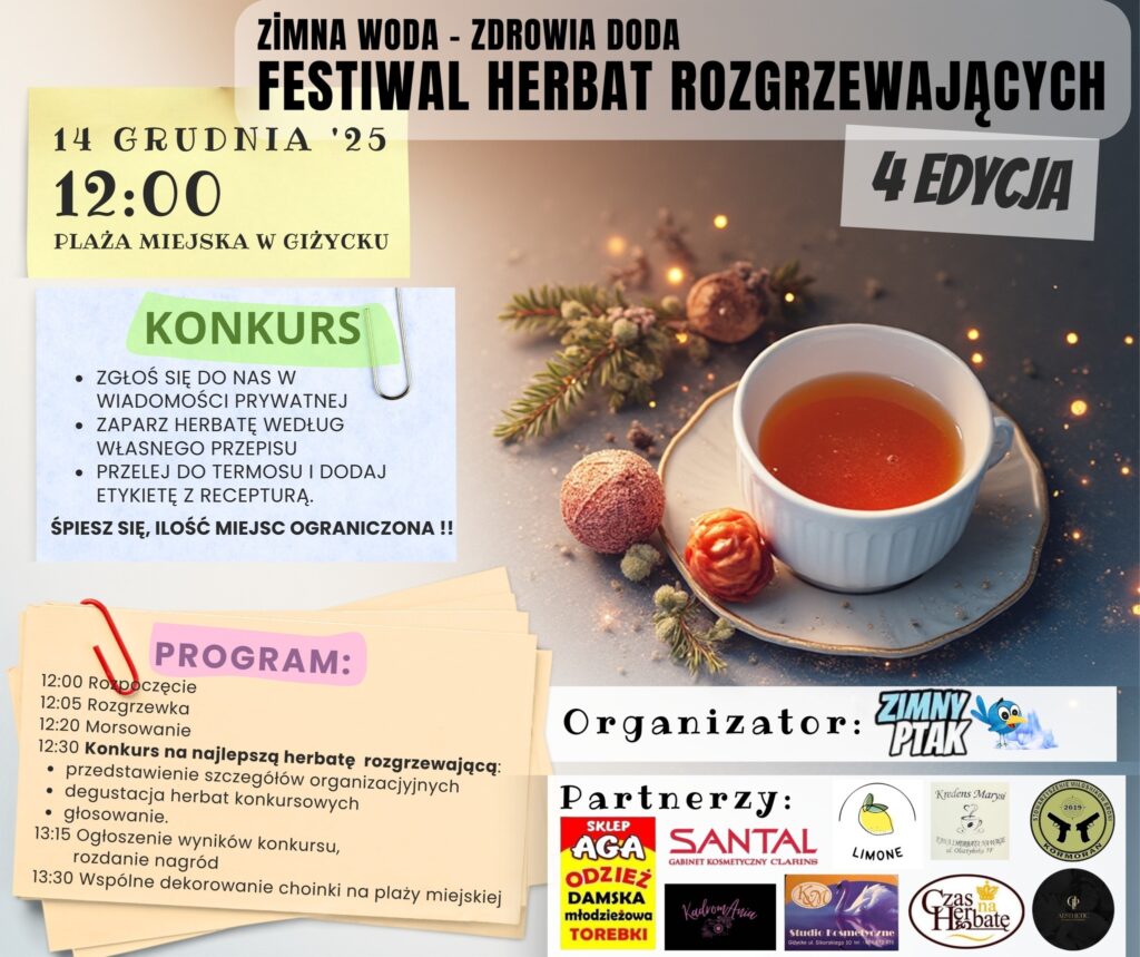 📅 14.12.2025📍 Plaża miejska GiżyckoFestiwal Herbat Rozgrzewających w Giżycku – czwarta edycja na plaży miejskiej