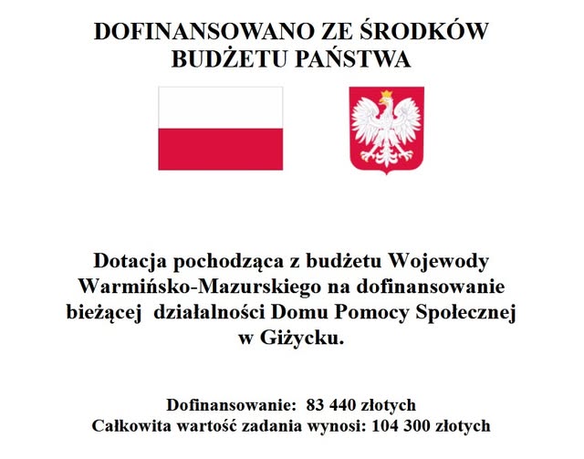 Dom Pomocy Społecznej w Giżycku otrzymał dotację w 2025 roku