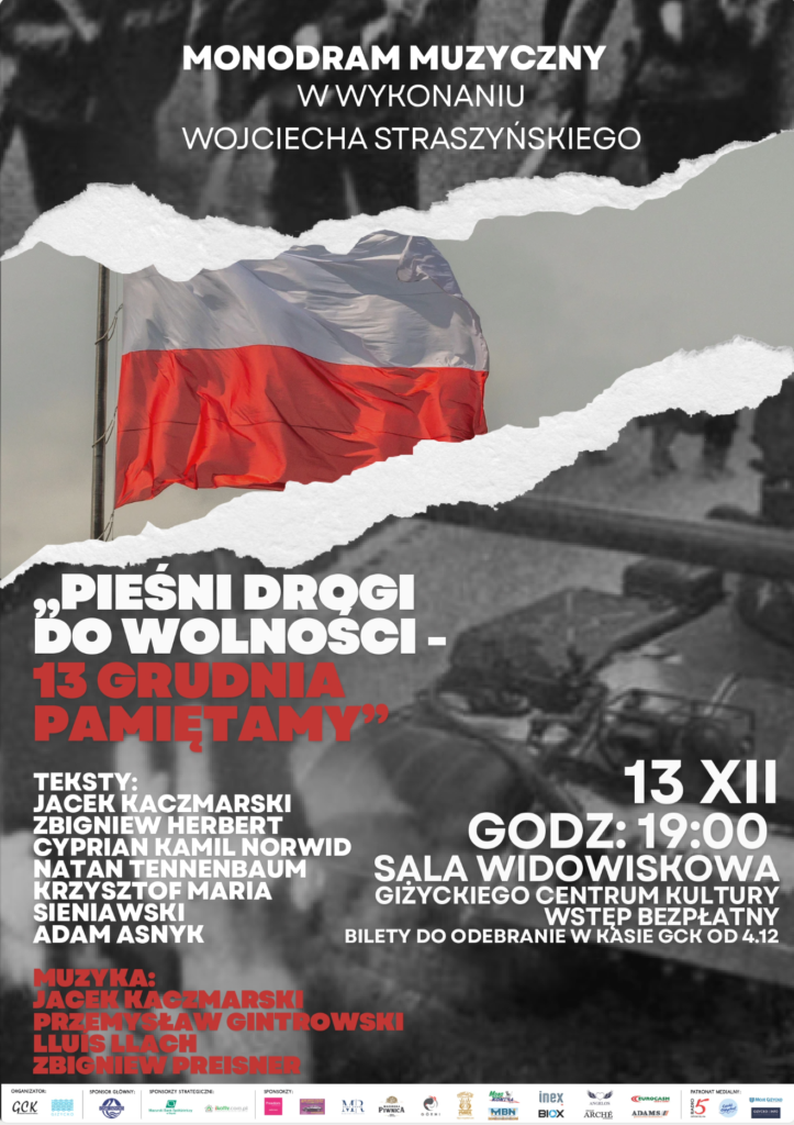 📅 13.12.2025📍 Giżyckie Centrum KulturyMonodram muzyczny Wojciecha Straszyńskiego w Giżycku – poruszające wydarzenie w GCK