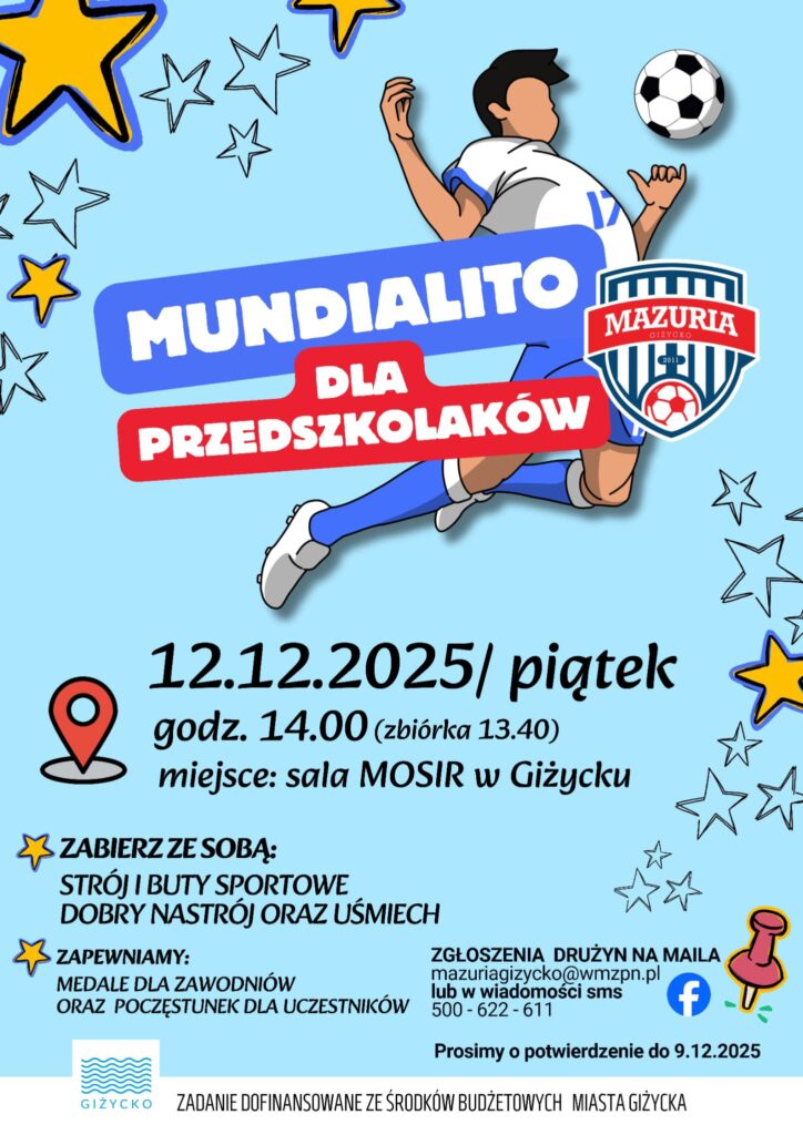 📅 12.12.2025📍 Hala sportowa MOSiR, GiżyckoMundialito Przedszkoli 2025 – mali piłkarze wracają na boisko!