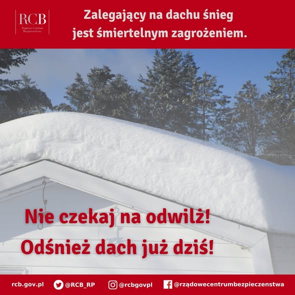 Uwaga na zalegający śnieg na dachach. Straż pożarna apeluje do mieszkańców Giżycka
